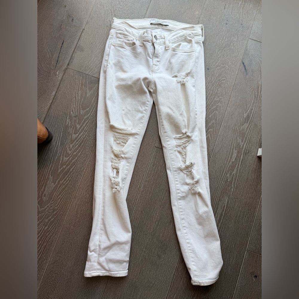 J Brand Distressed White Denim Pants